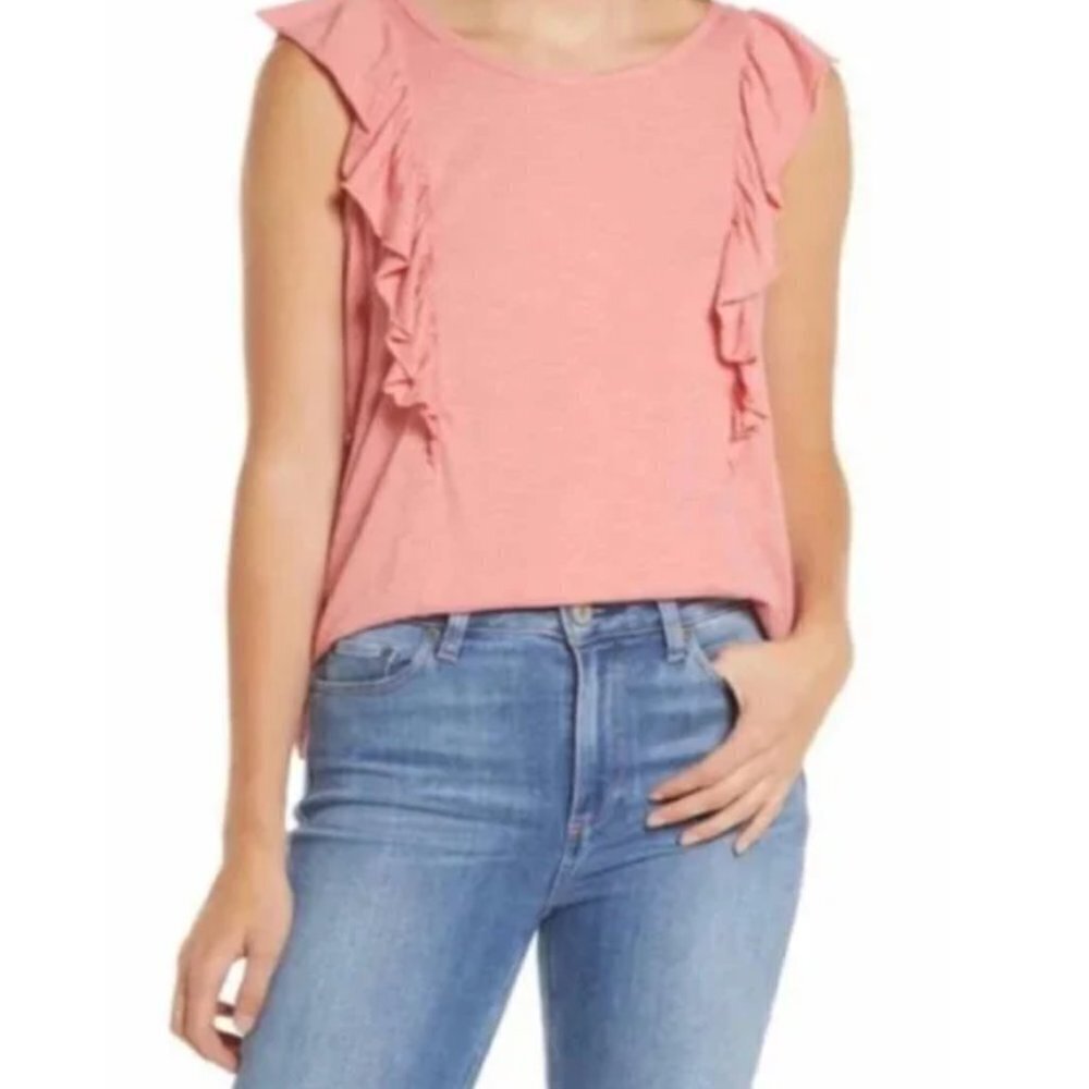 NWT Caslon Pink Blossom Flutter Sleeve Top